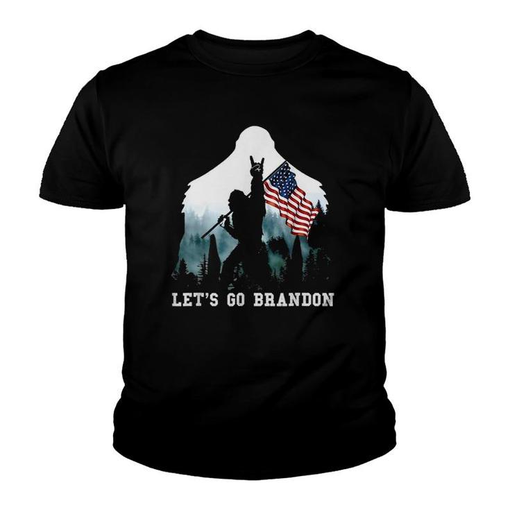 Let's Go Brandon Camping Bigfoot Rock And Roll American Flag Youth T-shirt