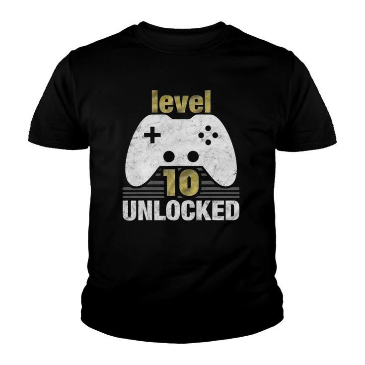 Level 10 Unlocked 10Th Birthday 10 Years Old Gift For Gamers Youth T-shirt