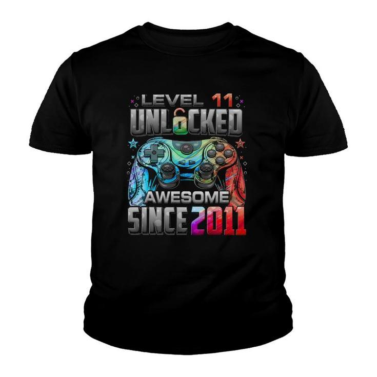 Level 11 Unlocked Awesome Since 2011 11Th Birthday Gaming Youth T-shirt