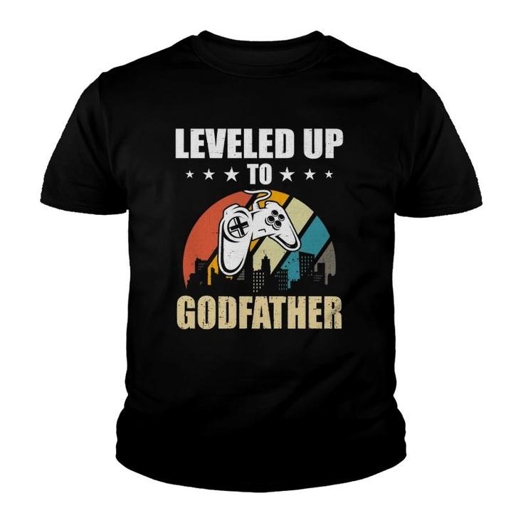 Leveled Up To Godfather Video Gamer Gaming  Youth T-shirt
