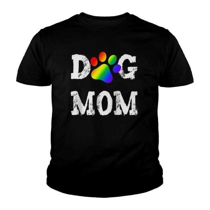 Lgbt Dog Mom Lesbian Gay Pride Rainbow Paw Print Mother Raglan Baseball Tee Youth T-shirt