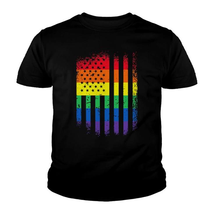 Lgbt Lgbtqia Usa Flag Colorful Gay Lesbian Support  Youth T-shirt