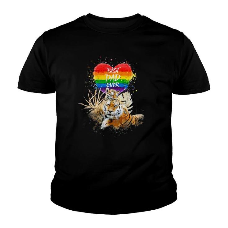 Lgbt Pride Daddy Tiger Rainbow Best Dad Ever Father's Day Youth T-shirt
