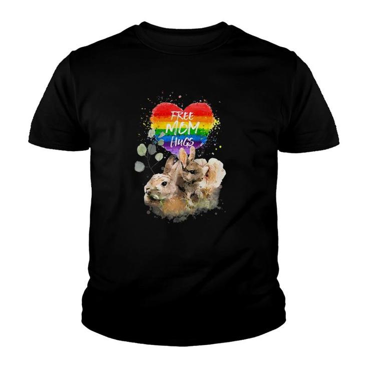 Lgbt Pride Mama Rabbit Baby Bunny Free Mom Hugs Mothers Day Raglan Baseball Tee Youth T-shirt