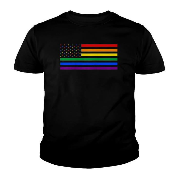 Lgbt Usa Flag Patriotic Gay Rainbow Pride Month Support Raglan Baseball Tee Youth T-shirt