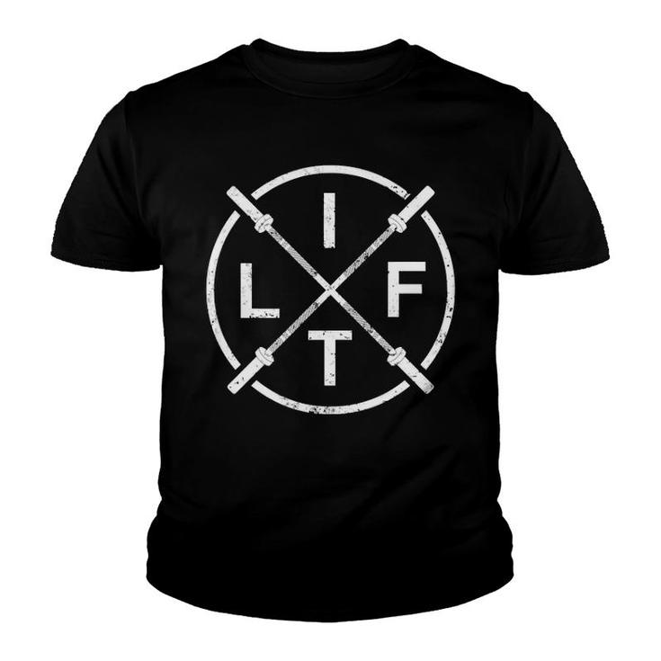 Lift Weightlifting Fitness  Barbells Crossed Circle Gym Tank Top Youth T-shirt