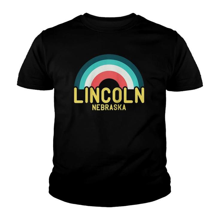 Lincoln Nebraska Vintage Retro Rainbow Raglan Baseball Tee Youth T-shirt