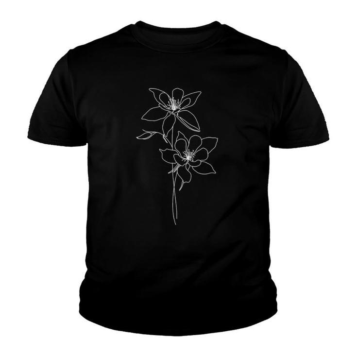 Line Art Columbine Flowers Botanical Minimalist Fashion Youth T-shirt