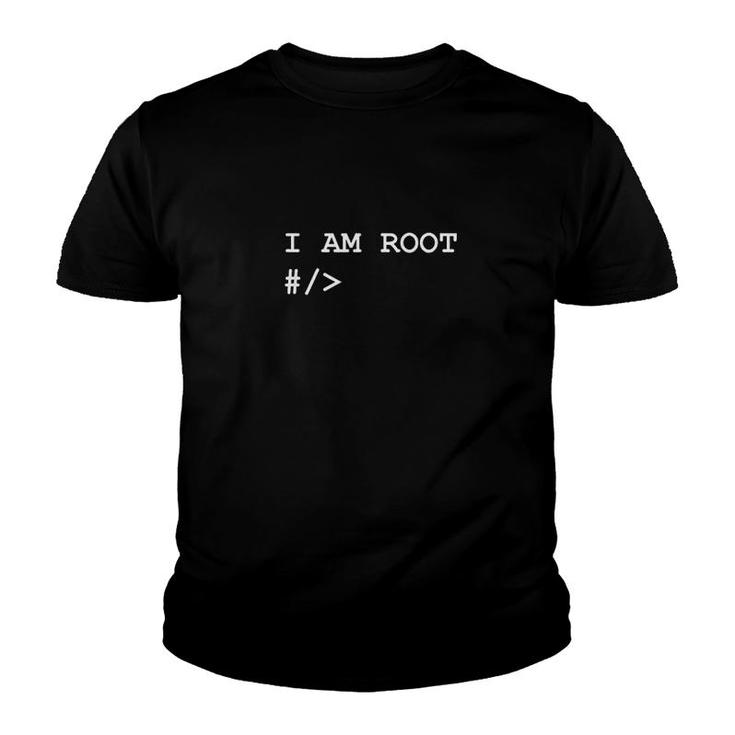 Linux Unix Terminal I Am Root Nerd Geek Sysadmin Programmer Youth T-shirt