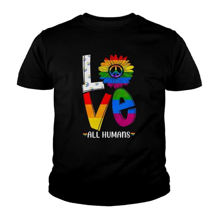 Love All Humans Rainbow Sunflower Lgbt Gay Pride Peace Sign Youth T-shirt