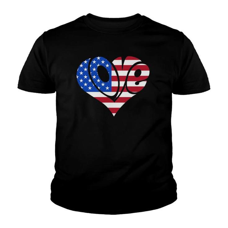 Love American Flag Hearts  4Th Of July Cute Graphic Youth T-shirt