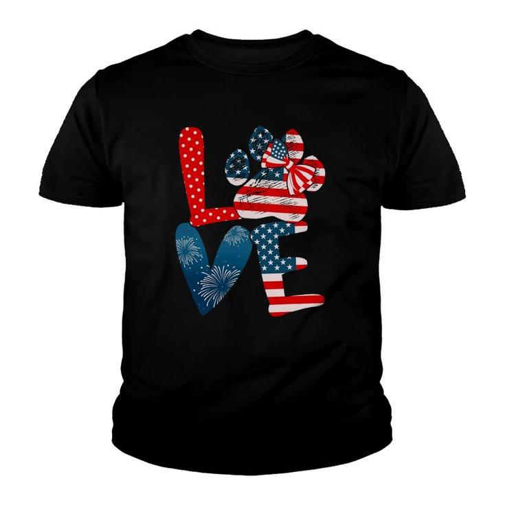 Love Dog Paw American Flag Dog Lover 4Th Of July Funny Tees Youth T-shirt