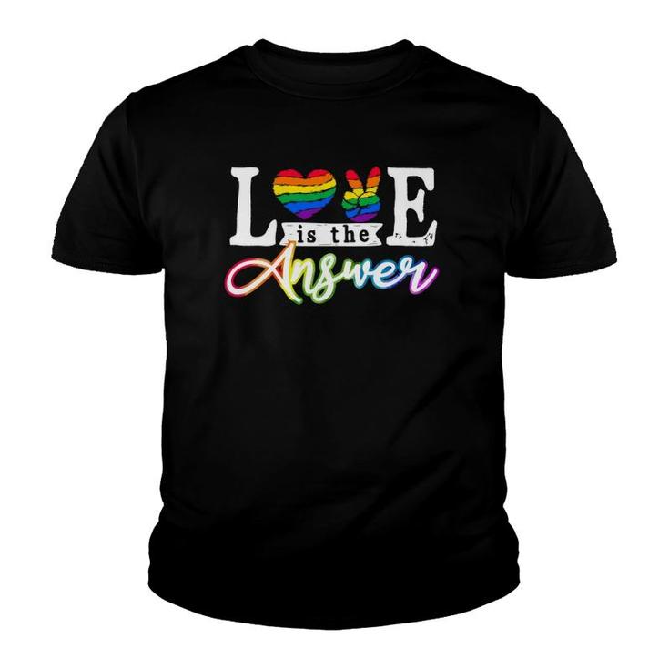 Love Is The Answer Trans Lgbt Gay Pride Month Rainbow Heart Hi Sign Youth T-shirt