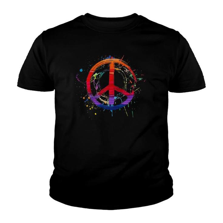 Love Peace Sign Fun Retro Design Gift Paint Splatter Raglan Baseball Tee Youth T-shirt