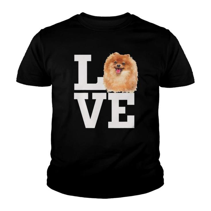 Love Pomeranian Dog Cute Pomeranian Furry Dog Face Youth T-shirt