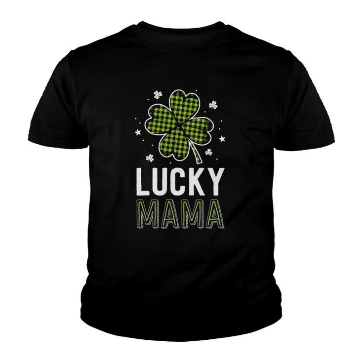 Lucky Mama Mom Green Buffalo Plaid St Patrick's Day Matching Youth T-shirt