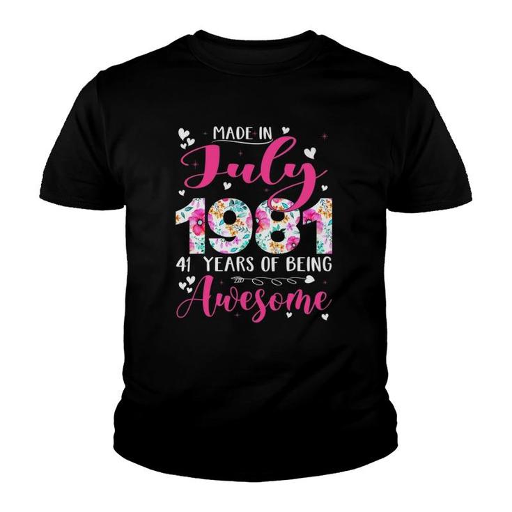Made In July 1981 Flowers 41St Bday Outfit 41 Years Old Youth T-shirt