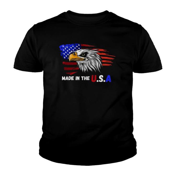 Made In The USA Bald Eagle Patriotic Flag Tattoo Youth T-shirt