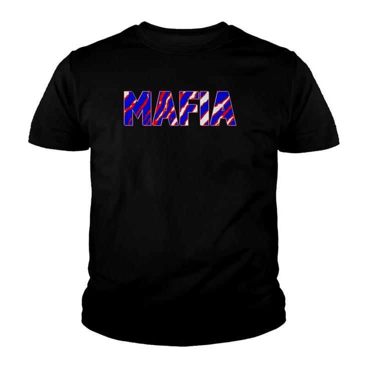 Mafia - Buffalo Football Fan Team Colors Crazy Zebra Stripes  Youth T-shirt