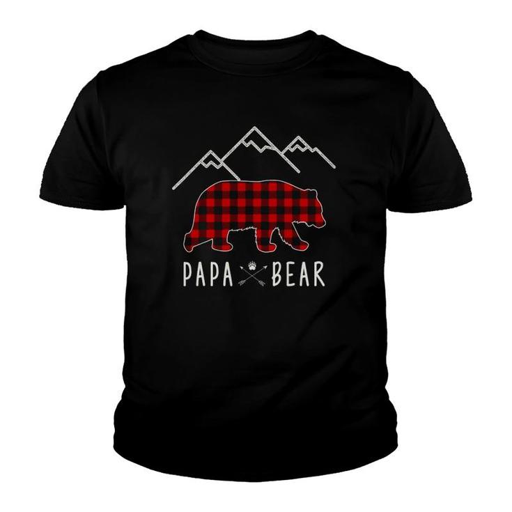 Mama Bear Gift - Buffalo Plaid Papa Bear Youth T-shirt