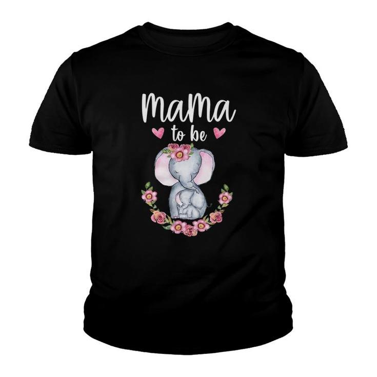Mama To Be Elephant Baby Shower Floral Youth T-shirt