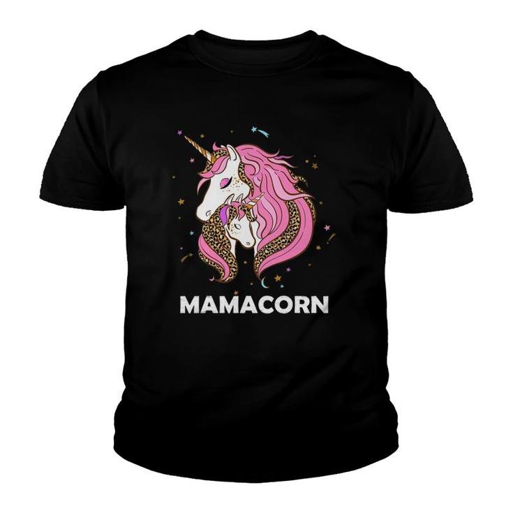 Mamacorn - Unicorn Mom And Baby Leopard Plaid Mother's Day Youth T-shirt