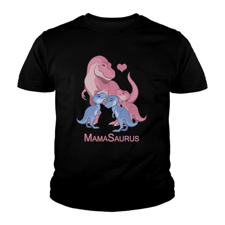 Mamasaurusrex Mother & 3 Cute Baby Boy & Girl Dinosaurs  Youth T-shirt