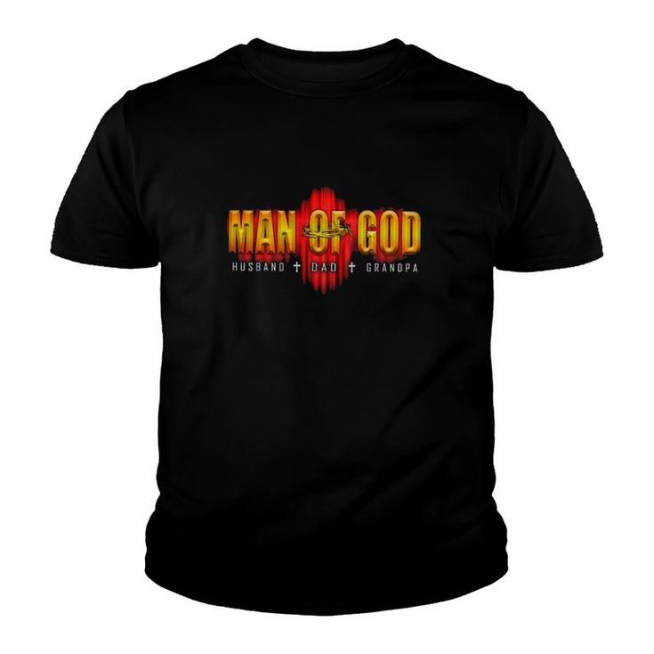 Man Of God Husband Dad Granpa Metal Barbed Wire Youth T-shirt
