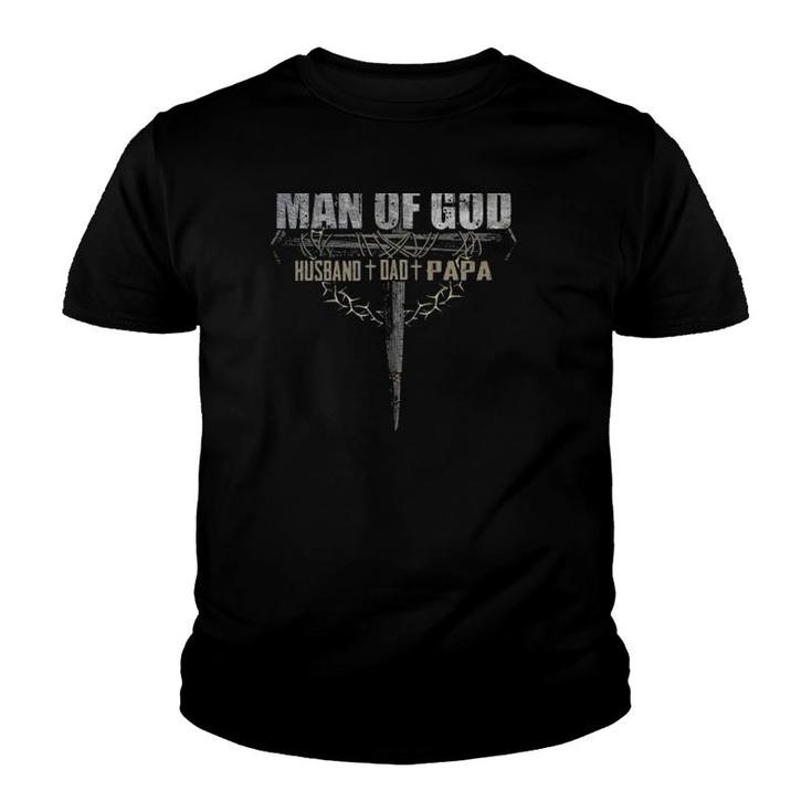 Man Of God Husband Dad Papa Christian Cross Youth T-shirt