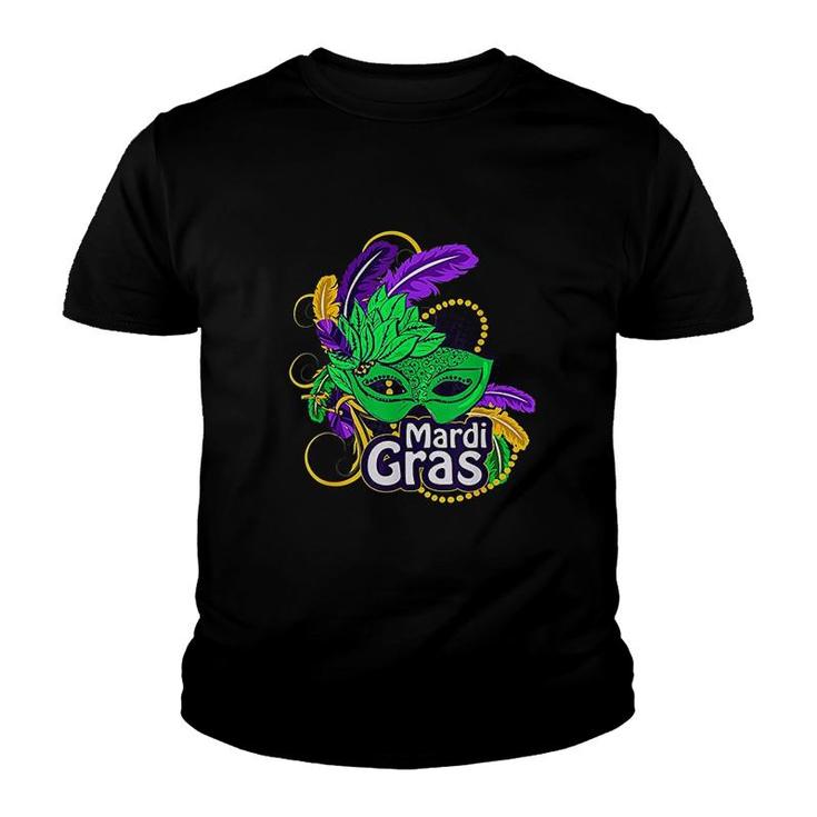 Mardi Gras 2021 Beads Feathers Youth T-shirt