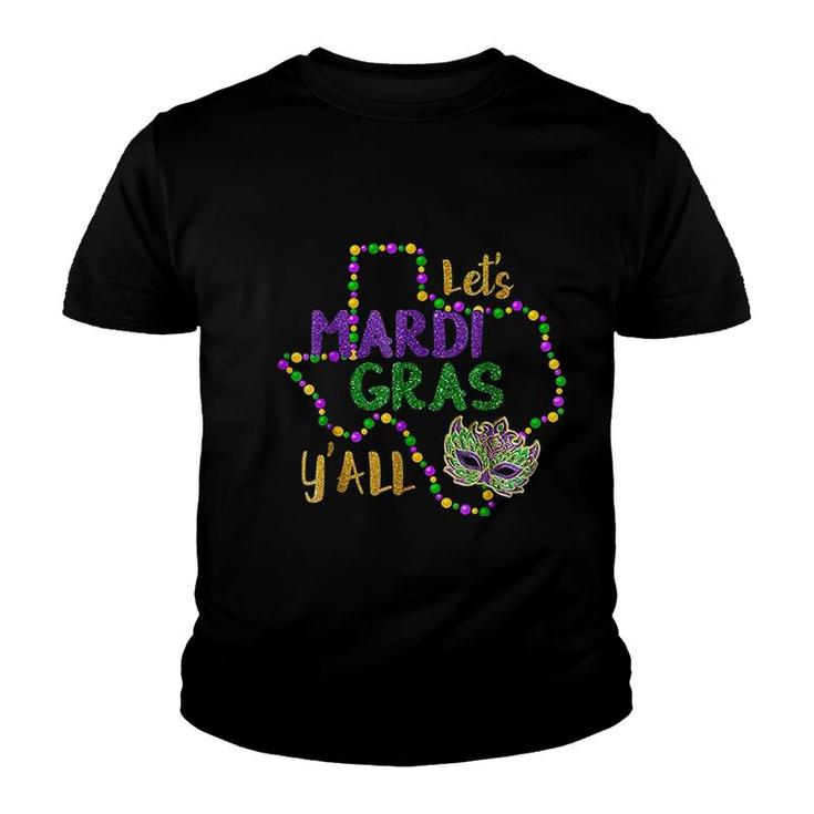 Mardi Gras Yall Galveston Fun Cute Beads Youth T-shirt