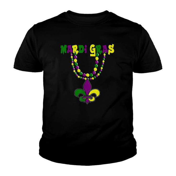 Mardi Grass Fleur De Lis Beads Youth T-shirt