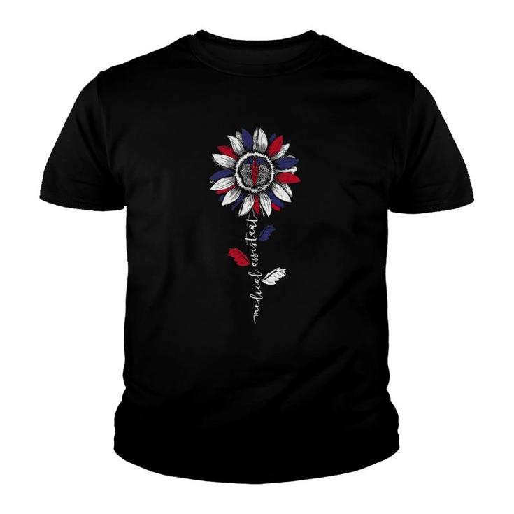 Medical Assistant Sunflower American Flag 4Th Of July Youth T-shirt