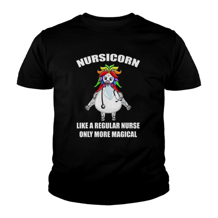 Medical Scrub Top Nurse's Hat Wearing Unicorn Nursicorn Gift Youth T-shirt
