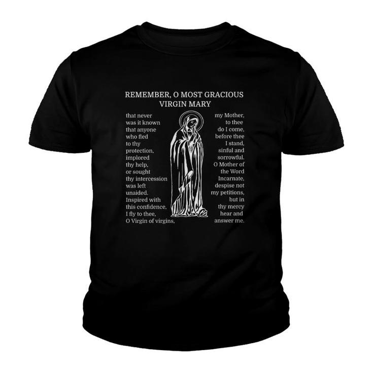 Memorare Catholic Prayer  Mary Mother Pray Youth T-shirt
