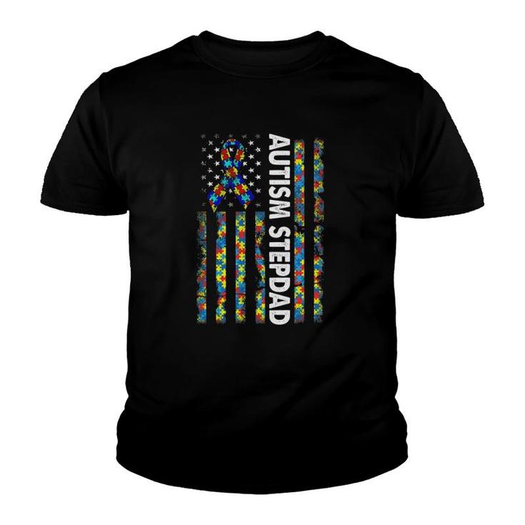 Men Autism Stepdad  American Flag Father's Day Gift Youth T-shirt
