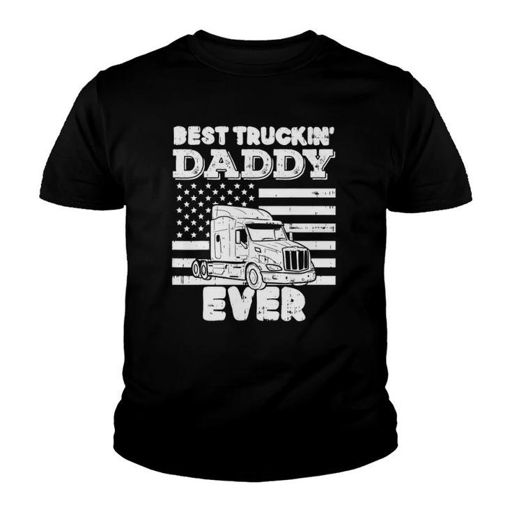 Mens American Flag Best Truckin Daddy Truck Driver Trucker Gift Youth T-shirt