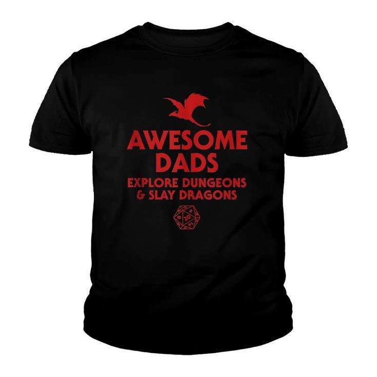 Mens Awesome Dads Explore Dungeons And Slay Dragons, Dad Gift  Youth T-shirt