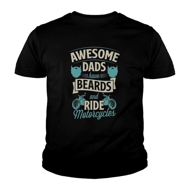 Mens Awesome Dads Have Beards And Ride Motorcycles Best Biker Dad Youth T-shirt