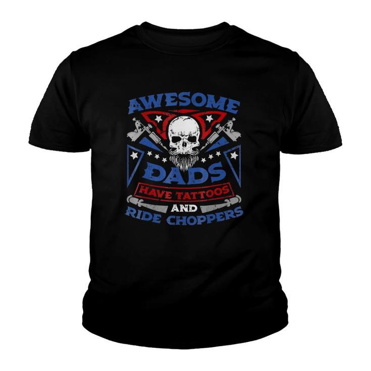 Mens Awesome Dads Have Tattoos And Ride Choppers Youth T-shirt