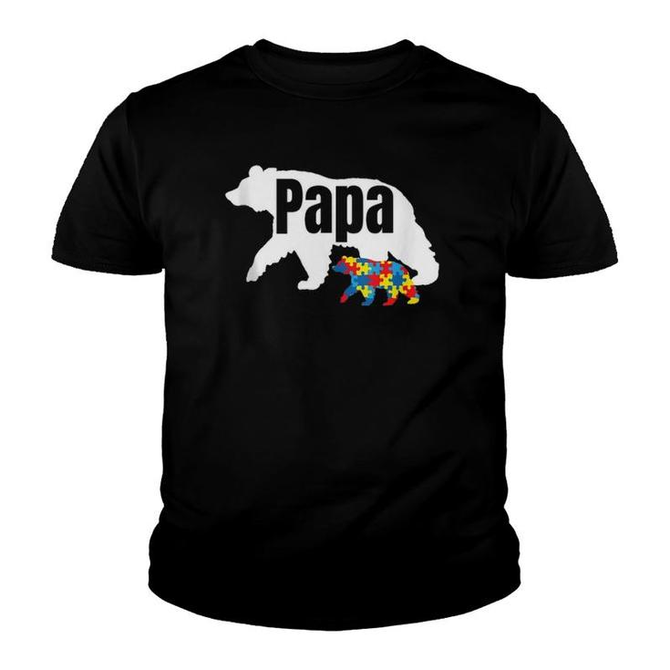 Mens Bear With Cub Cool Autism Awareness Papa Dad Youth T-shirt