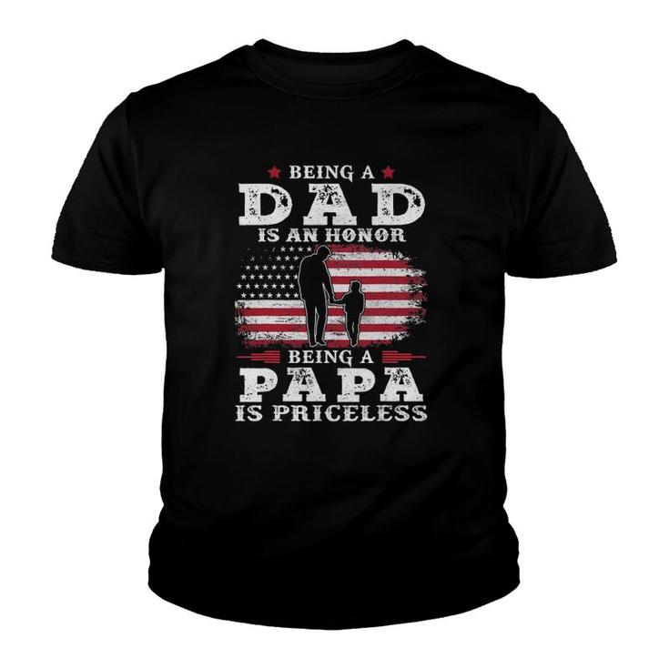 Mens Being Dad Is An Honor Being Papa Is Priceless Usa Flag Youth T-shirt