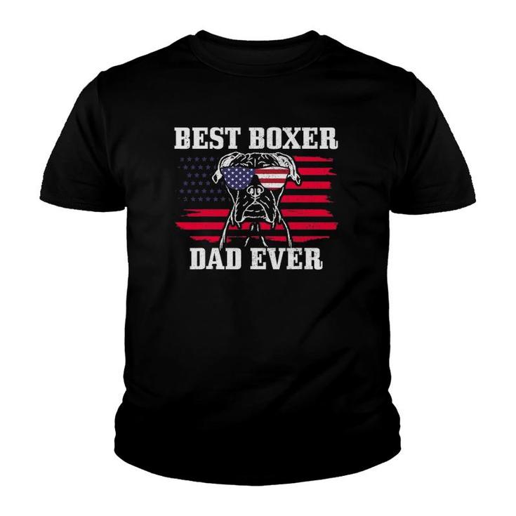 Mens Best Boxer Dad Ever Dog Patriotic 4Th Of July American Flag Youth T-shirt