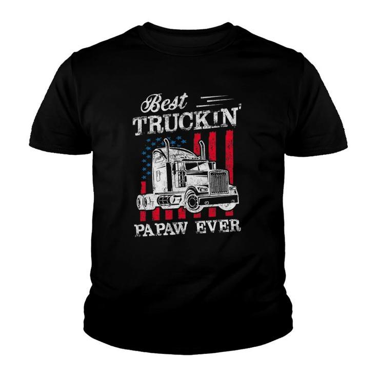 Mens Best Truckin Papaw Ever Big Rig Trucker Father's Day Gift Youth T-shirt