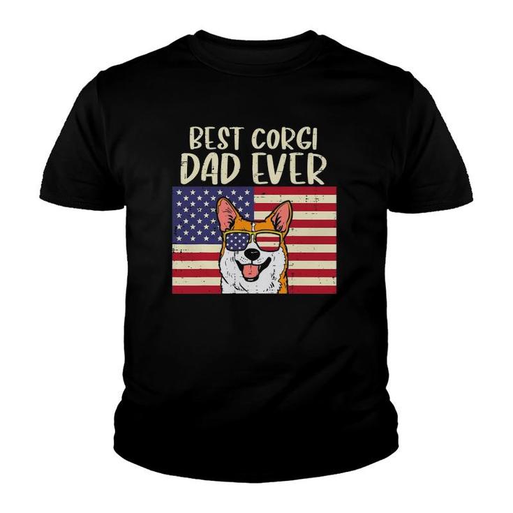 Mens Best Welsh Corgi Dad Ever Us Flag Patriotic Pet Dog Men Gift Youth T-shirt