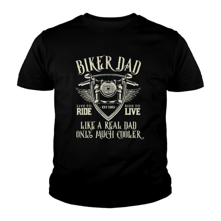 Mens Biker Dad Motorcycle Vintage Chopper Bike Father's Day Gift Youth T-shirt