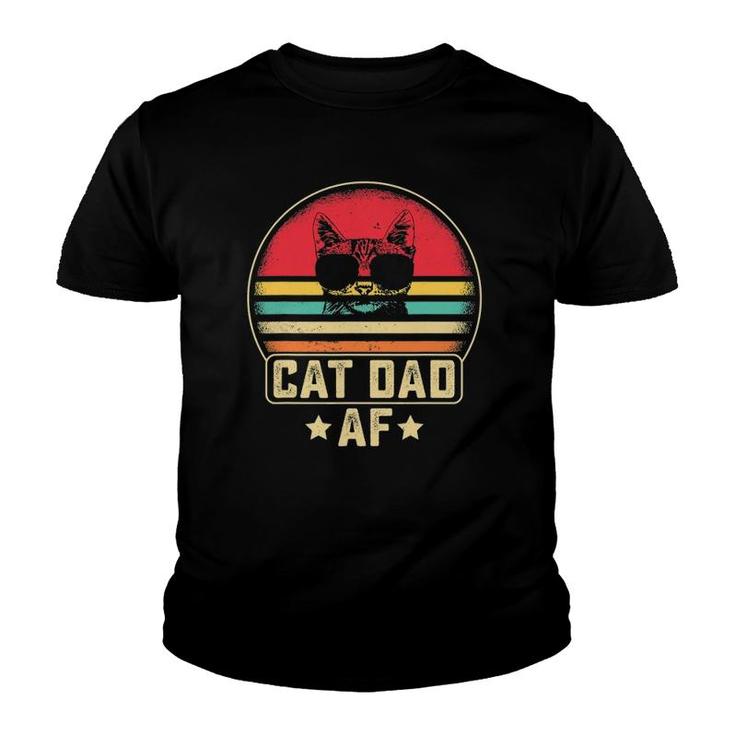 Mens Cat Dad Af Funny Daddy Fathers Day Retro Vintage Design Youth T-shirt