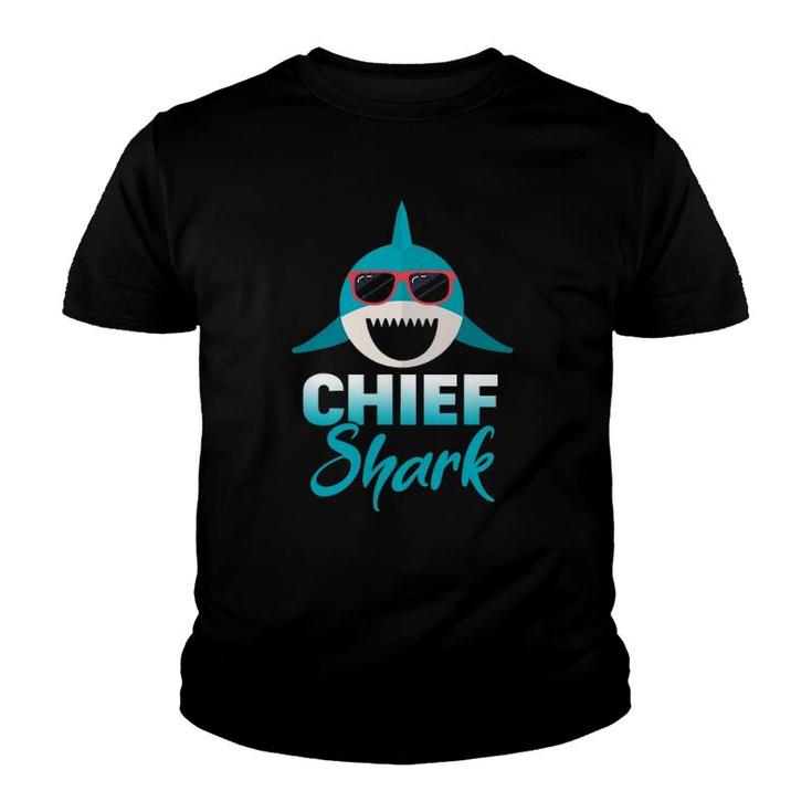 Mens Chief Shark Wearing Cool Sunglasses Grandpa Gift Youth T-shirt