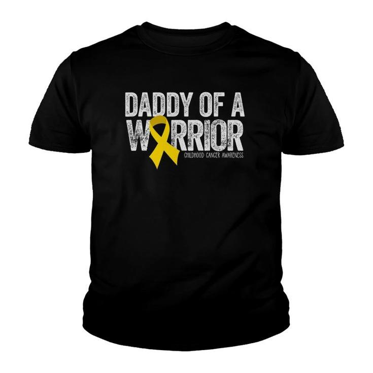 Mens Daddy Of A Warrior Childhood Cancer Dad Ribbon Youth T-shirt