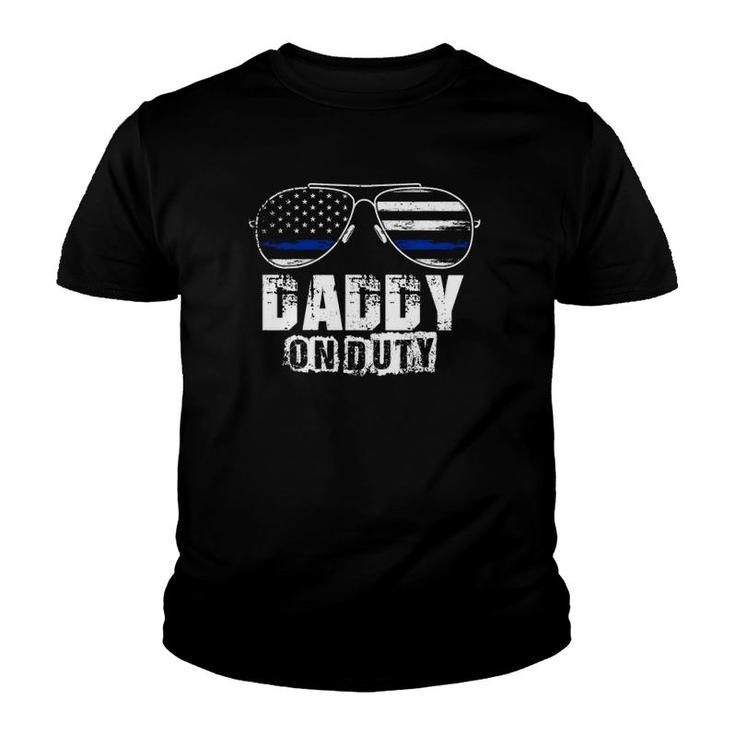 Mens Daddy On Duty Funny Baby Dad American Flag Police Officer Youth T-shirt